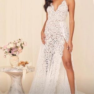 Lulus Love of Details White Lace Backless Maxi Dress